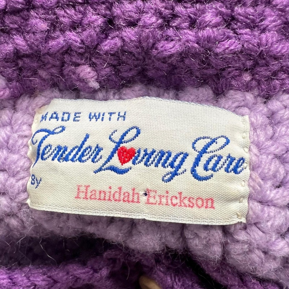 Vintage‎ Handmade Purple Cable Knit Cardigan Sweater Wooden Buttons Large - Picture 6 of 7